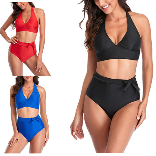 Damen Hoch tailliertes Bikini-Set mit eleganter Bindeschleife EB