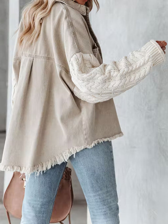 EB | Kabelstrick Raw Hem Denim Jacke