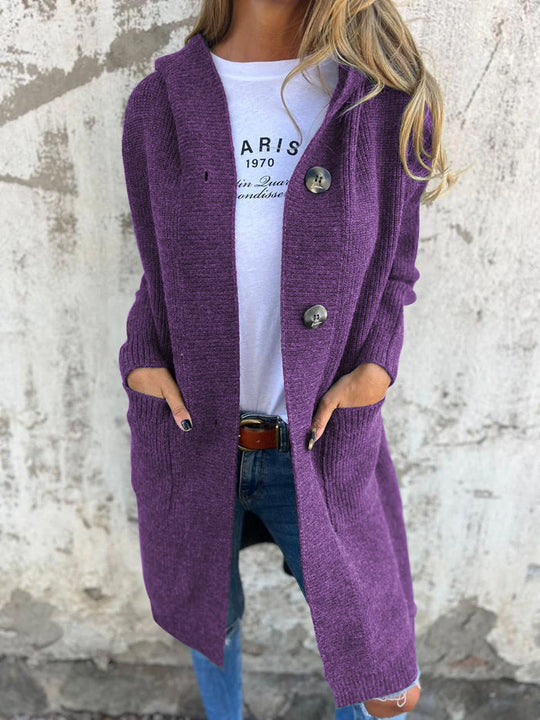EB | Strickjacke Lange Offene Front Ribbed Knopfverschluss & Vordertaschen