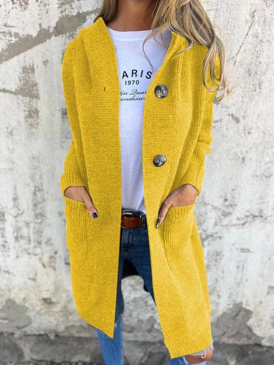 EB | Langer Strickcardigan mit Knöpfen Rippstrick Design Komfort und Stil