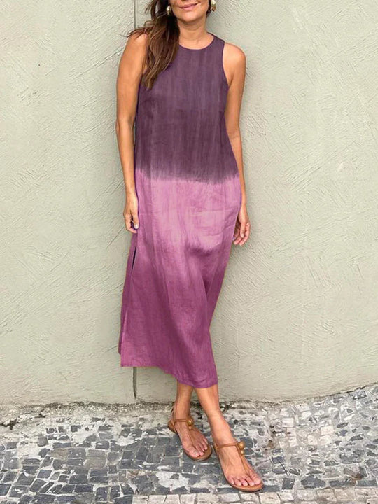 EB | Luftiges Leinenkleid Aus Baumwolle mit Farbverlauf und Schlitz Am Bein