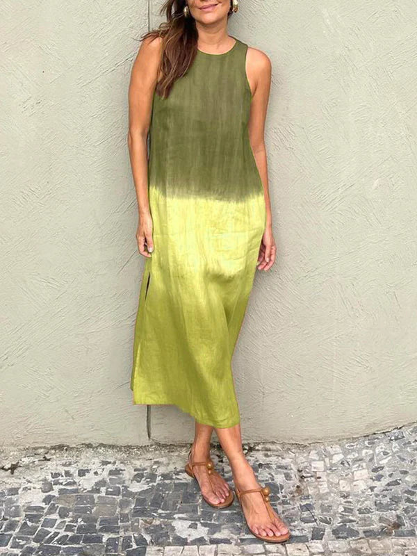 EB | Luftiges Leinenkleid Aus Baumwolle mit Farbverlauf und Schlitz Am Bein