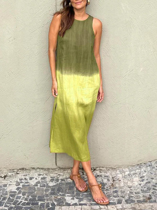 EB | Luftiges Leinenkleid Aus Baumwolle mit Farbverlauf und Schlitz Am Bein
