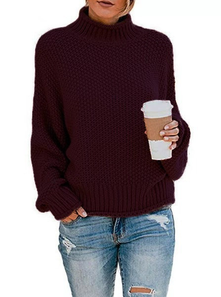 Damen lässiger Rollkragenpullover mit strukturiertem Strickmuster EB