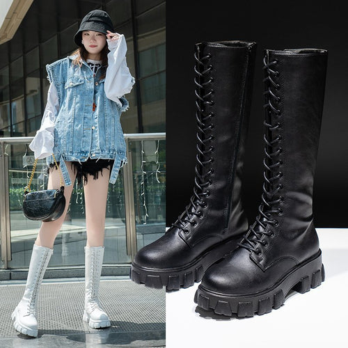 Damen Hohe Schnürstiefel mit robustem Profil und modischem Design EB