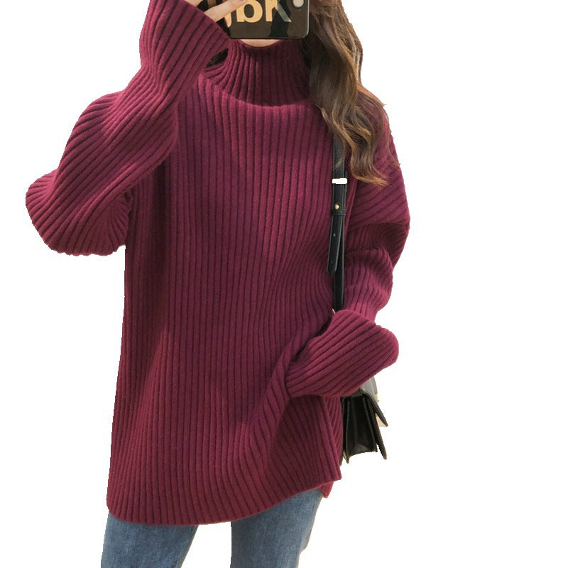 Damen Grobstrickpullover mit hohem Kragen und feiner Rippstruktur EB
