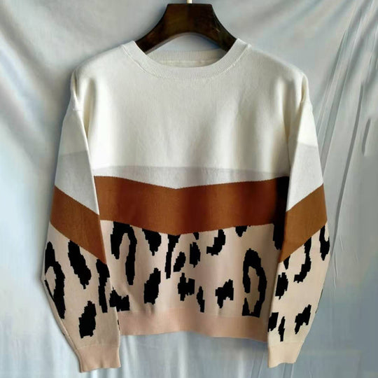 Damen modischer Pullover mit farbenfrohem Muster und lässigem Schnitt EB