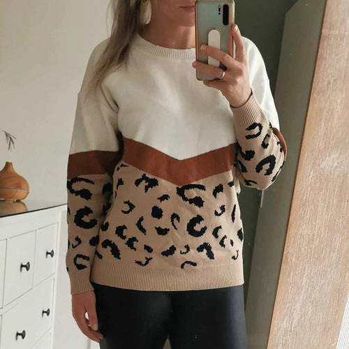 Damen modischer Pullover mit farbenfrohem Muster und lässigem Schnitt EB