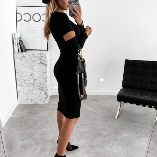 Damen figurbetontes Kleid mit Cut-Out-Ärmeln und seitlichem Schlitz EB