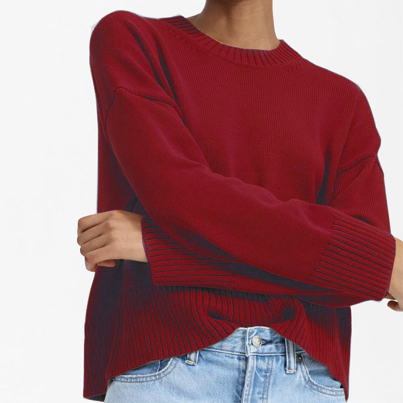 Damen Grobstrick Pullover mit weitem Schnitt und lässigem Design EB