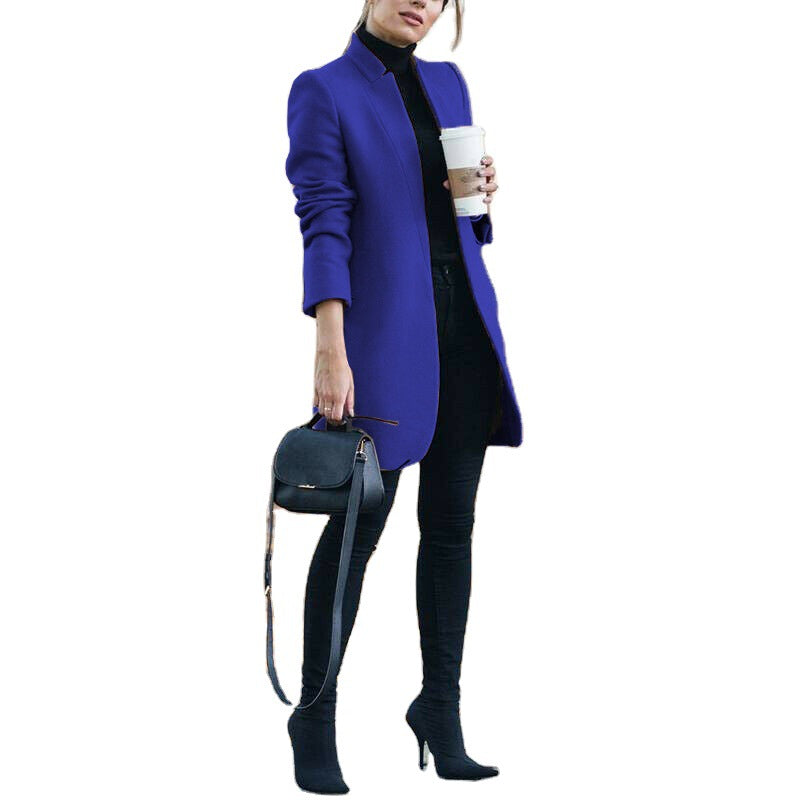 Damen nan eleganter knielanger Wollmix Mantel mit Stehkragen EB