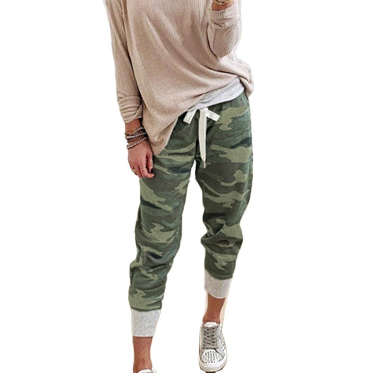 Damen nan lässige Camouflage Jogginghose mit Kordelzug und gerippten Bündchen EB