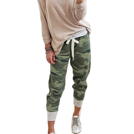 Damen nan lässige Camouflage Jogginghose mit Kordelzug und gerippten Bündchen EB