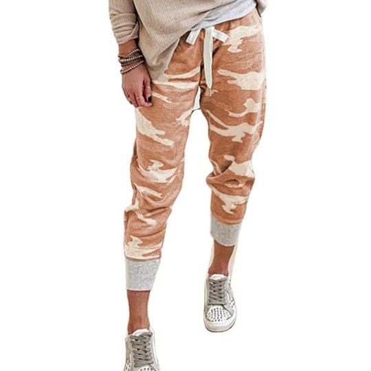 Damen nan lässige Camouflage Jogginghose mit Kordelzug und gerippten Bündchen EB