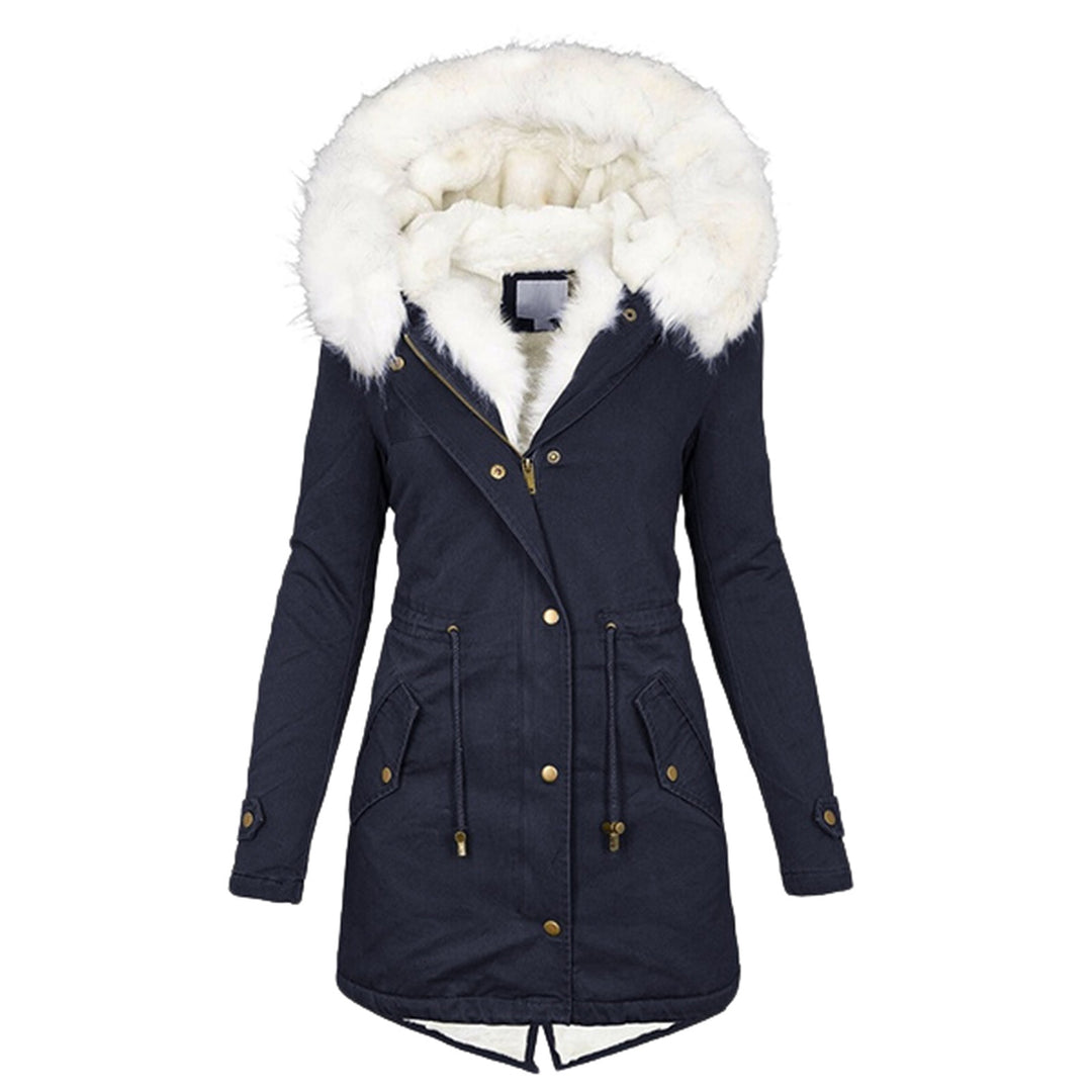 Damen Gefütterter Parka-Mantel mit Teddyfutter, abnehmbarer Kunstfellkapuze und Taillenzug EB