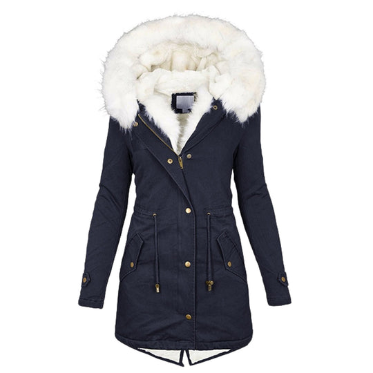Damen Gefütterter Parka-Mantel mit Teddyfutter, abnehmbarer Kunstfellkapuze und Taillenzug EB