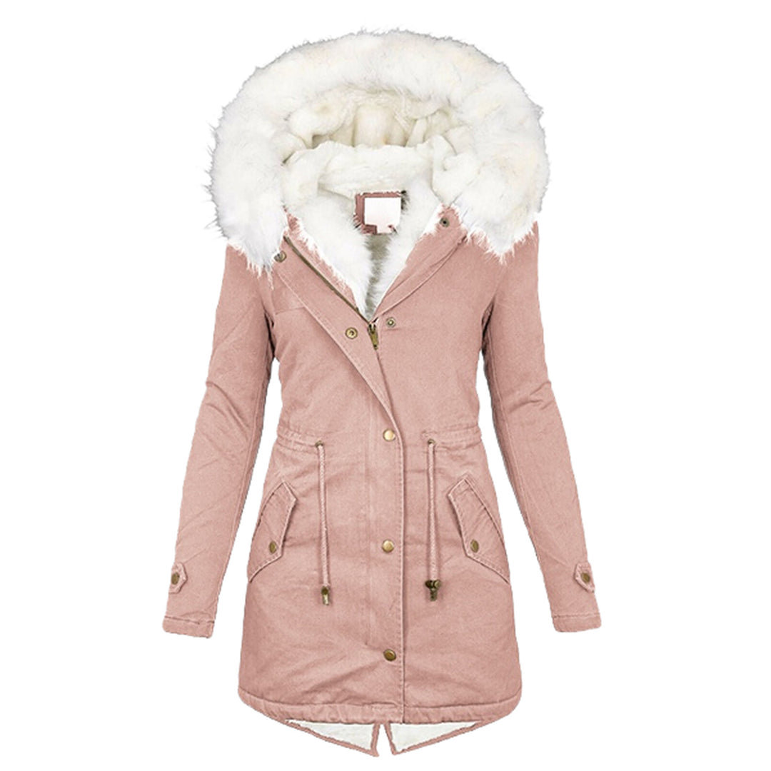 Damen Gefütterter Parka-Mantel mit Teddyfutter, abnehmbarer Kunstfellkapuze und Taillenzug EB