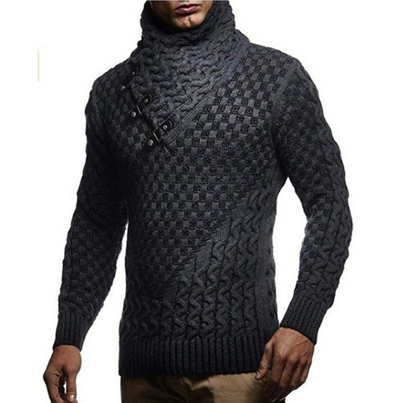 Herren Strickpullover mit hohem Kragen und strukturiertem Zopfmuster EB
