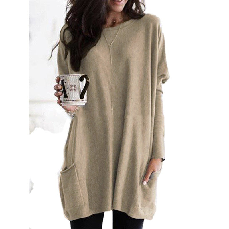 Damen nan oversized Longshirt mit Kontrastblock und aufgesetzten Taschen EB
