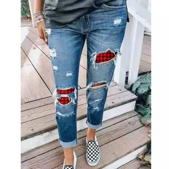 Damen Boyfriend-Jeans mit kreativen Applikationen EB