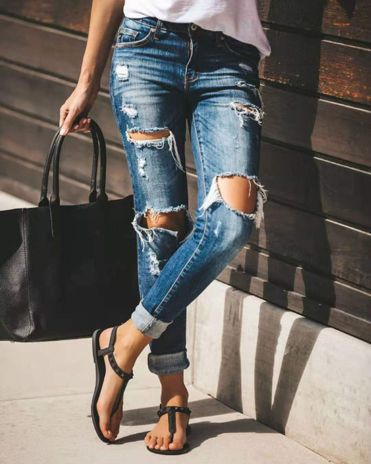 Damen Destroyed Denim Jeans EB