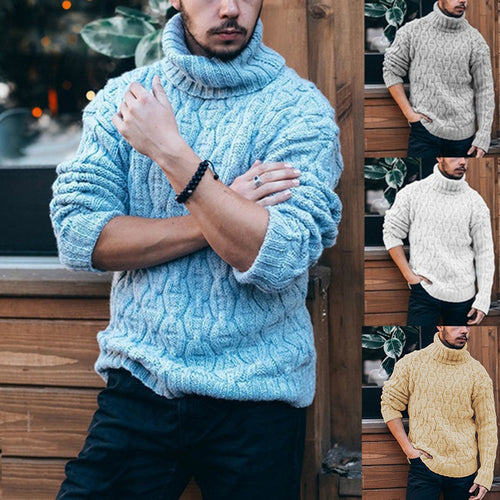 Herren Strickpullover mit hohem Kragen und strukturiertem Kabelmuster EB
