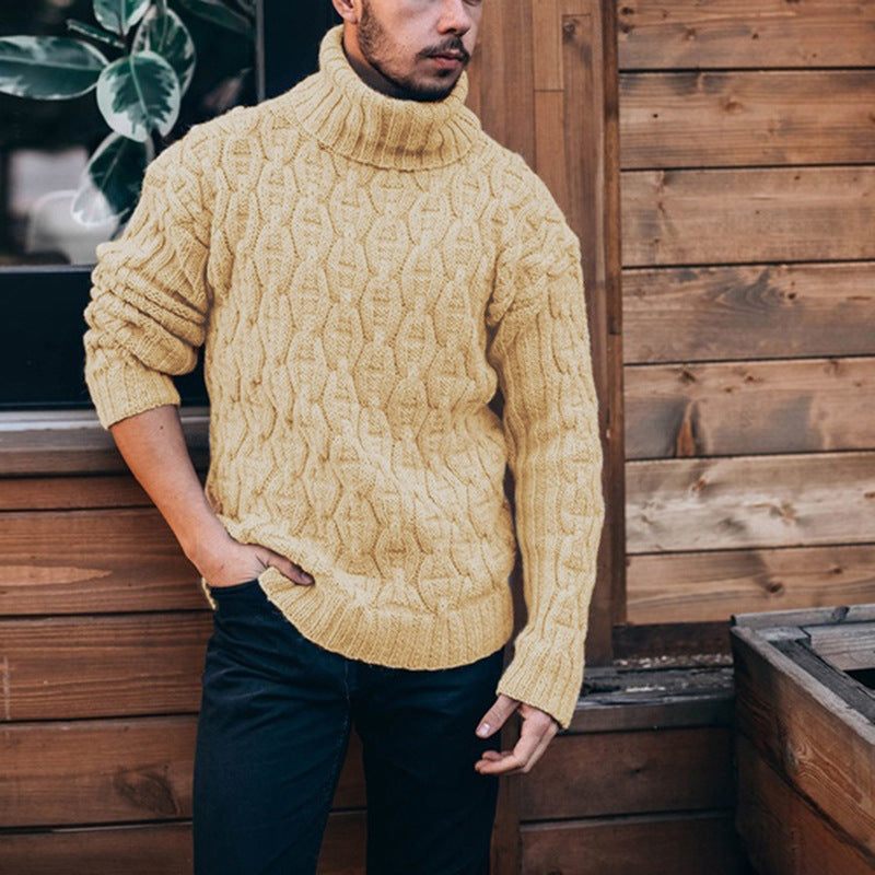 Herren Grobstrickpullover mit hohem Kragen und strukturiertem Zopfdesign EB