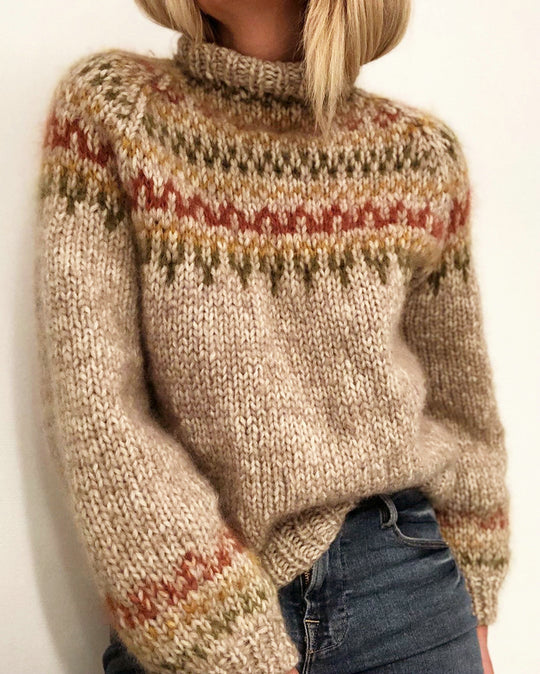 Damen Grober Strickpullover mit hohem Kragen und einzigartigem Muster EB
