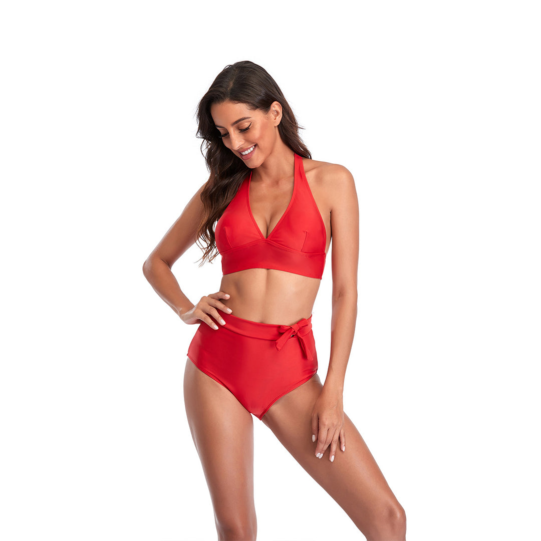 Damen Hoch tailliertes Bikini-Set mit eleganter Bindeschleife EB