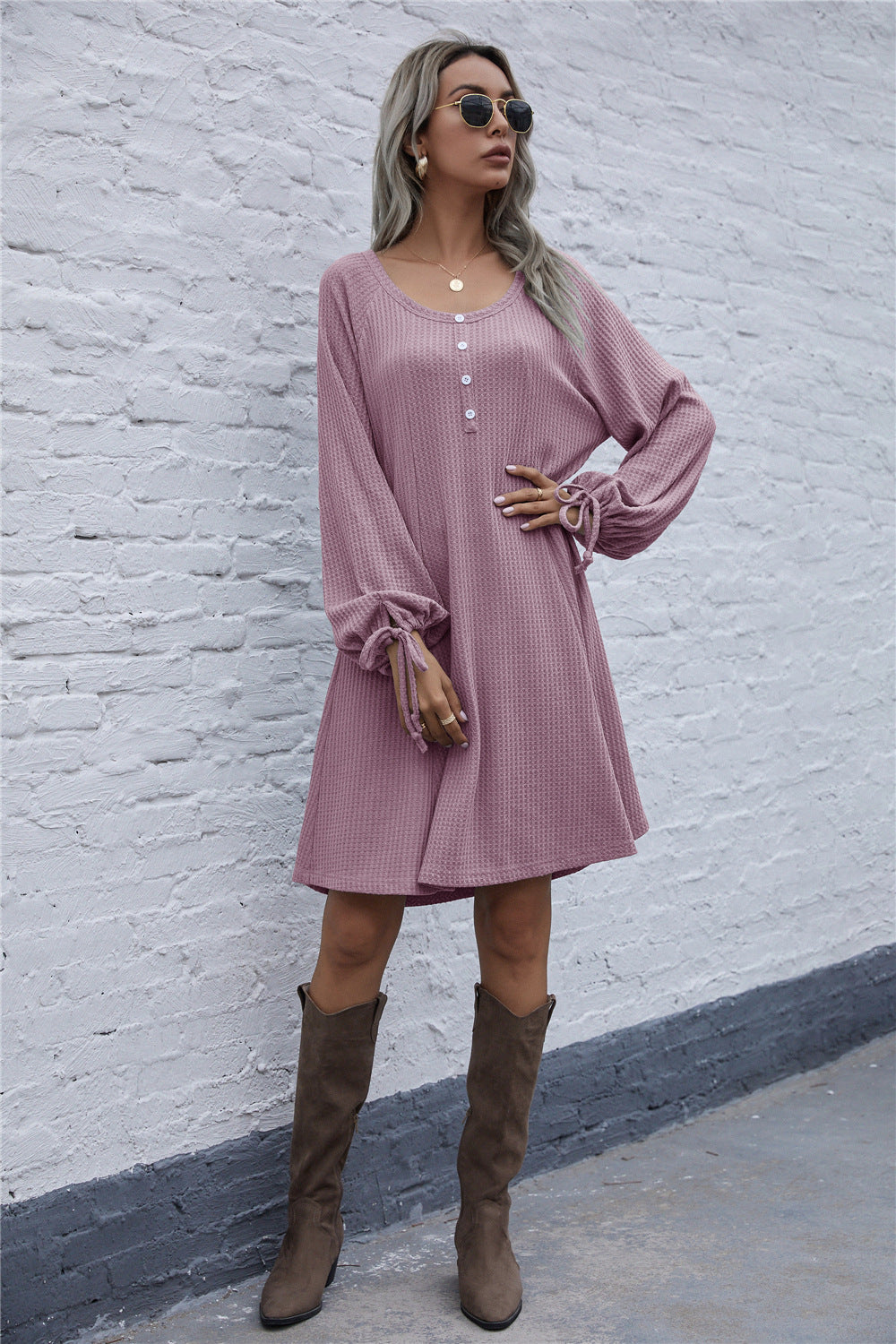 Damen lässiges Waffel-Pulloverkleid EB