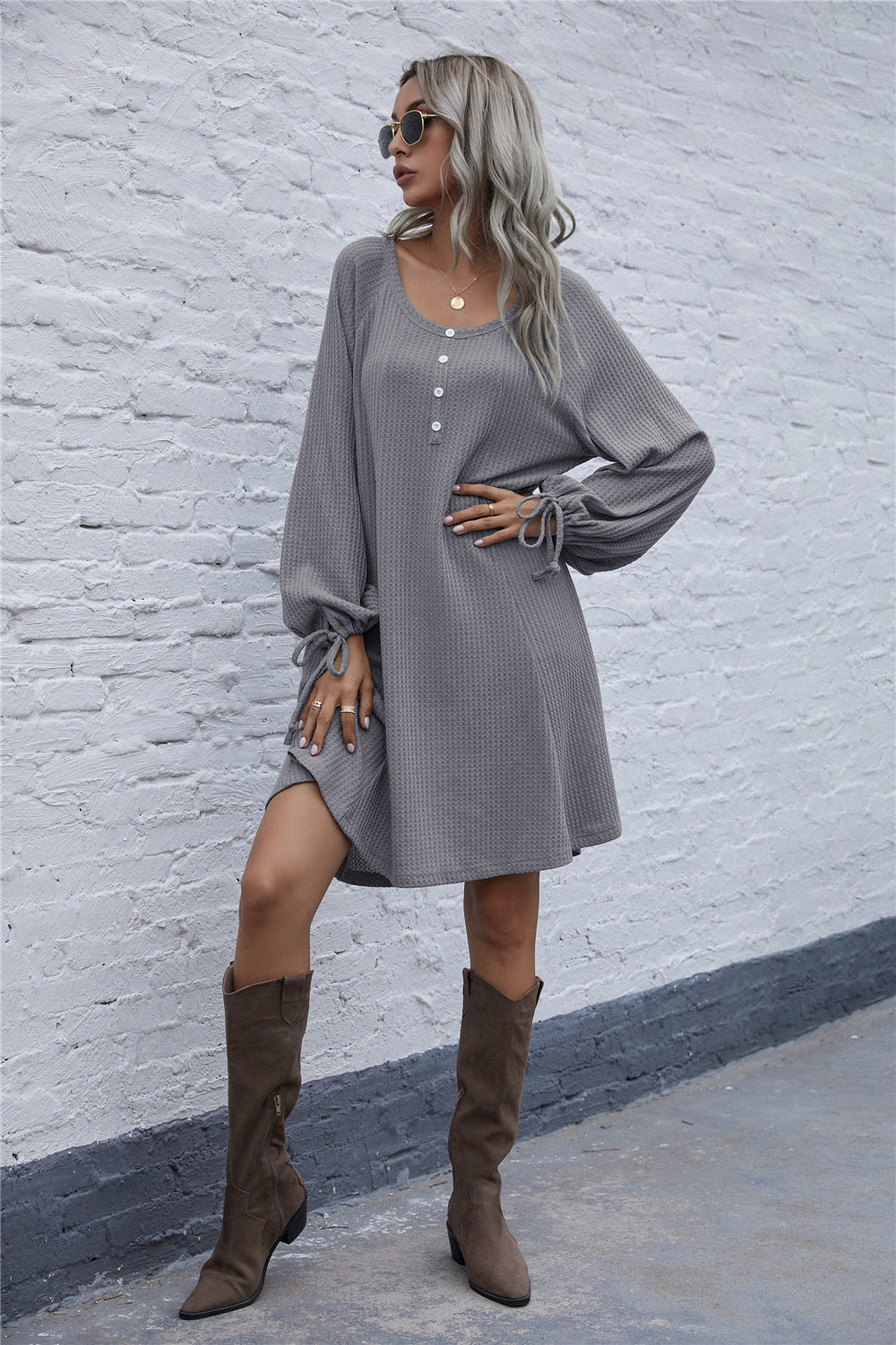 Damen lässiges Waffel-Pulloverkleid EB