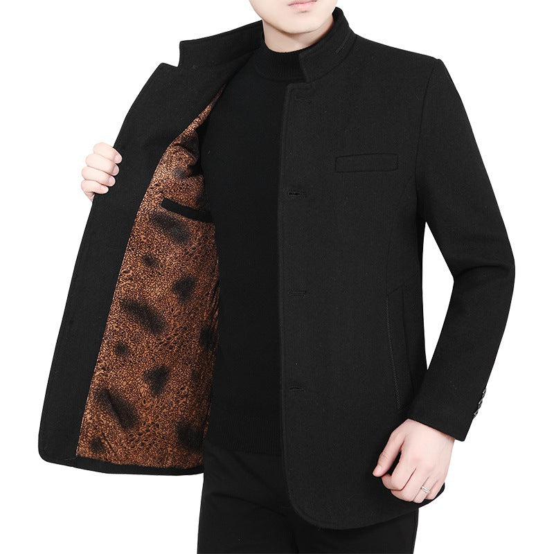 Herren Eleganter Stehkragen-Kurzmantel mit kontrastierendem Musterfutter EB