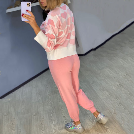 Damen Gemütliches Herzmuster Lounge-Set EB