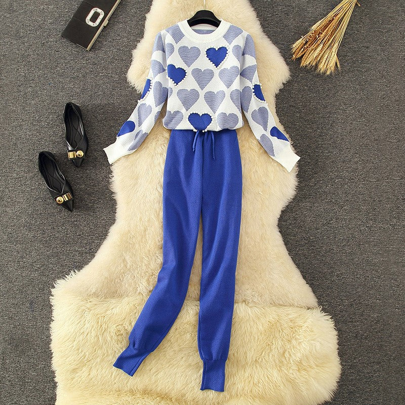 Damen Gemütliches Herzmuster Lounge-Set EB