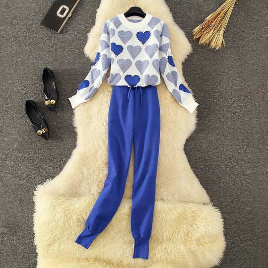 Damen Gemütliches Herzmuster Lounge-Set EB