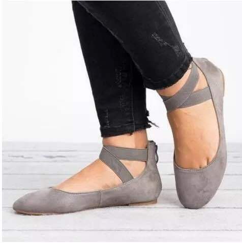 Damen Schicke Ballerinas mit elastischem Kreuzriemen und weichem Obermaterial EB
