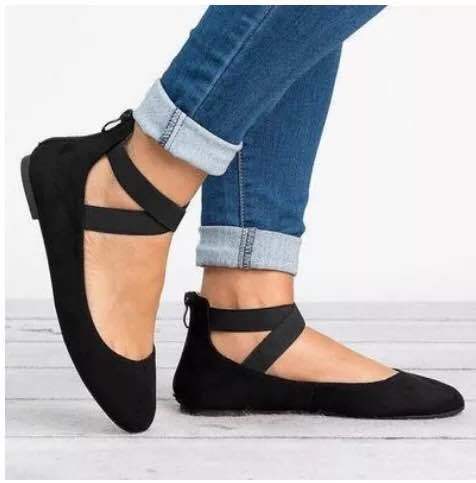 Damen Schicke Ballerinas mit elastischem Kreuzriemen und weichem Obermaterial EB