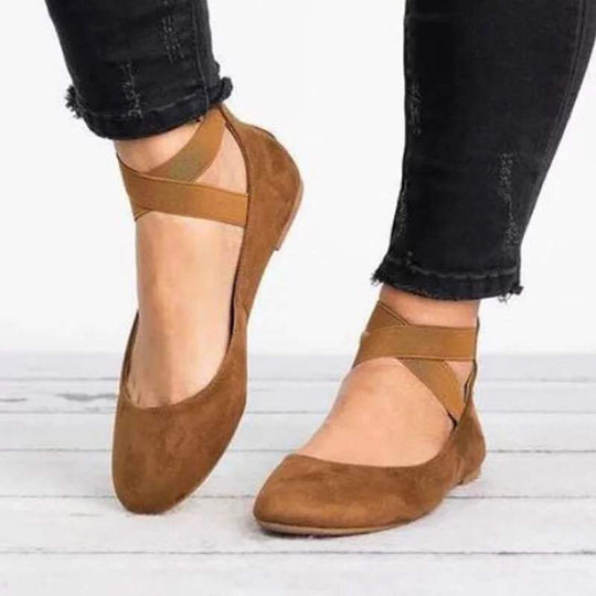 Damen Schicke Ballerinas mit elastischem Kreuzriemen und weichem Obermaterial EB