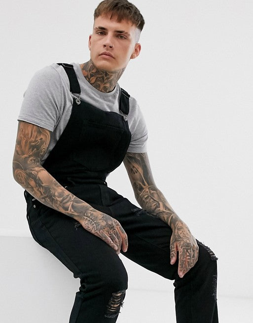 Herren Denim-Latzhose mit lässigen Destroyed-Details EB