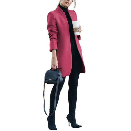 Damen nan eleganter knielanger Wollmix Mantel mit Stehkragen EB
