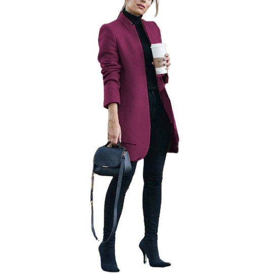Damen nan eleganter knielanger Wollmix Mantel mit Stehkragen EB