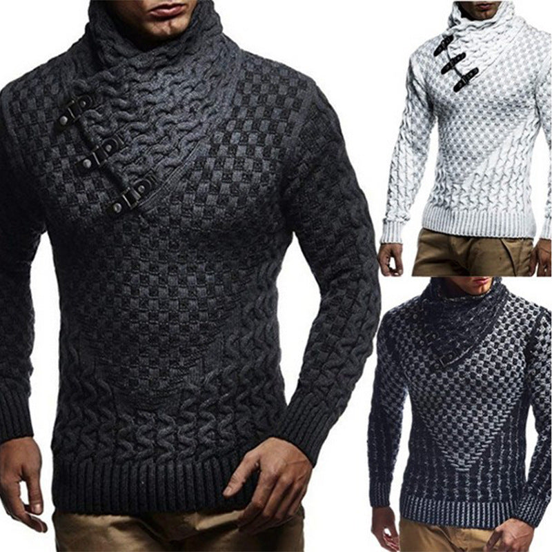 Herren Strickpullover mit hohem Kragen und strukturiertem Zopfmuster EB