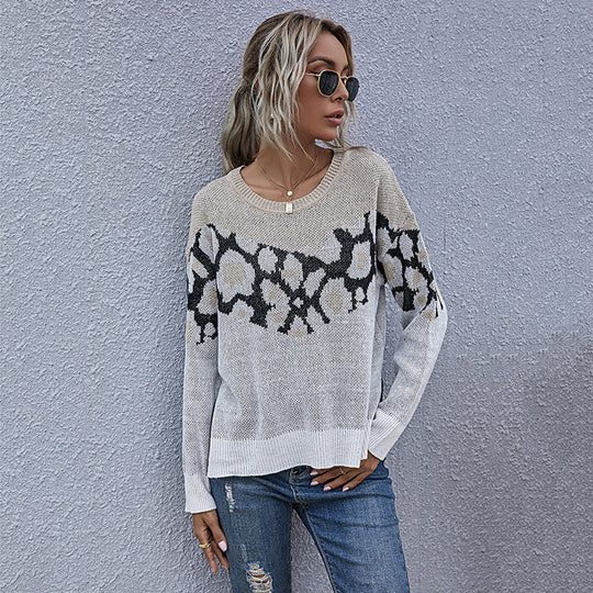 Damen stylischer Strickpullover mit einzigartigem Muster und weiten Ärmeln EB