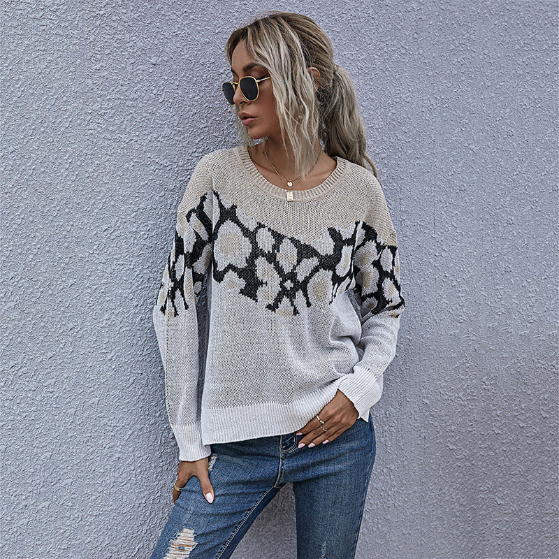 Damen stylischer Strickpullover mit einzigartigem Muster und weiten Ärmeln EB