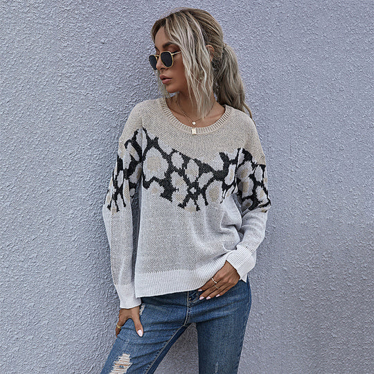 Damen stylischer Strickpullover mit einzigartigem Muster und weiten Ärmeln EB