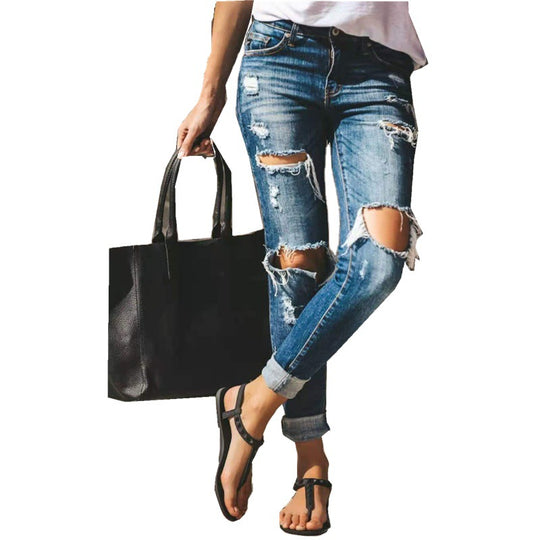 Damen Destroyed Denim Jeans EB