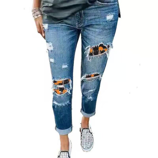 Damen Boyfriend-Jeans mit kreativen Applikationen EB