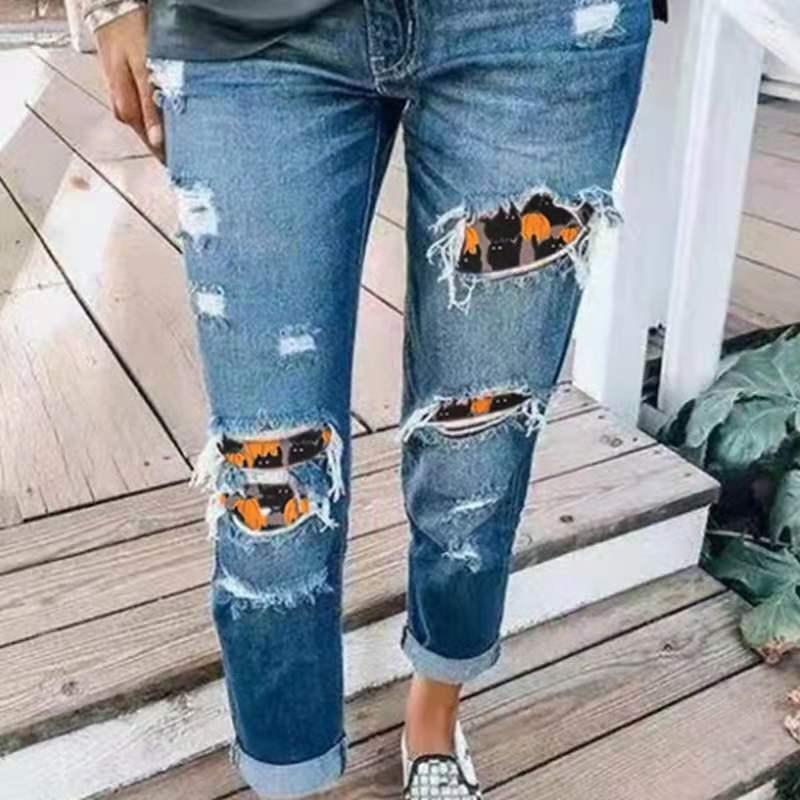 Damen Boyfriend-Jeans mit kreativen Applikationen EB