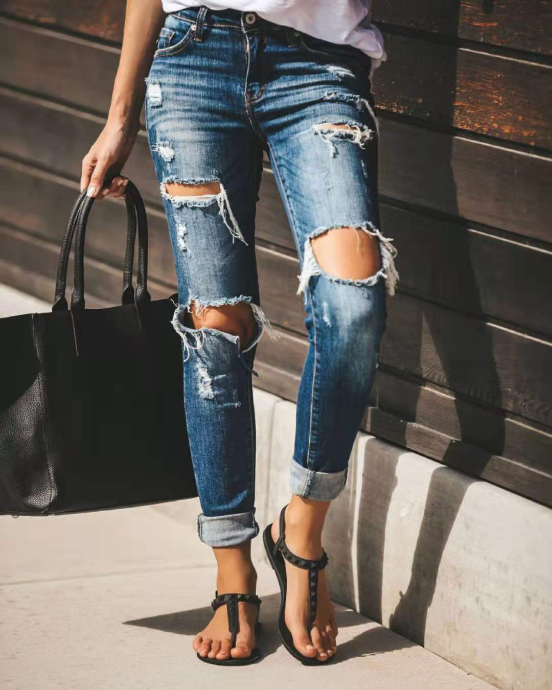 Damen Destroyed Denim Jeans EB
