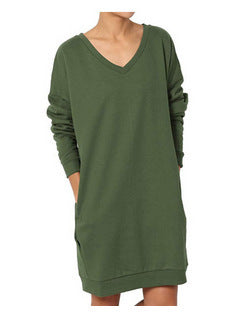 Damen Sweatshirt-Kleid mit V-Ausschnitt und praktischem Taschen-Design EB